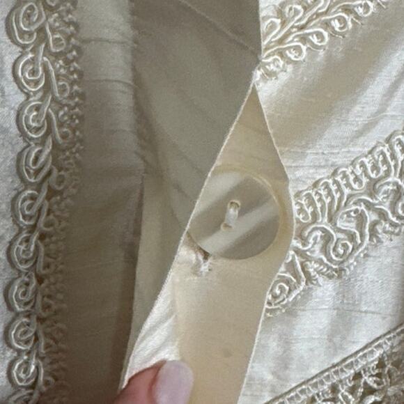 Vintage Silk Lattice Lace Jacket Off White Size L Cottagecore Grandmacore Boho - Picture 5 of 10
